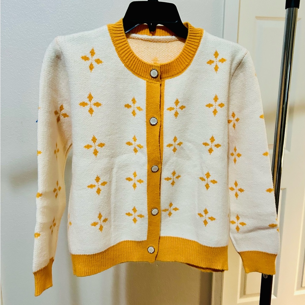 Women's Cream and Orange Patterned Sweater